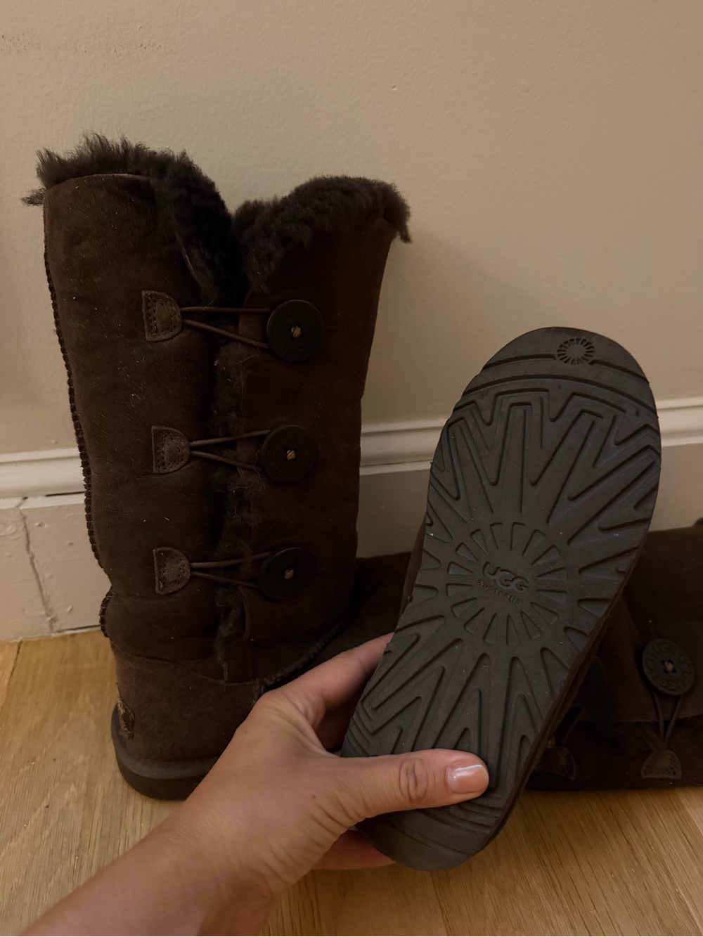 Chocolate Tall Bailee Button Uggs - Picture 4 of 7